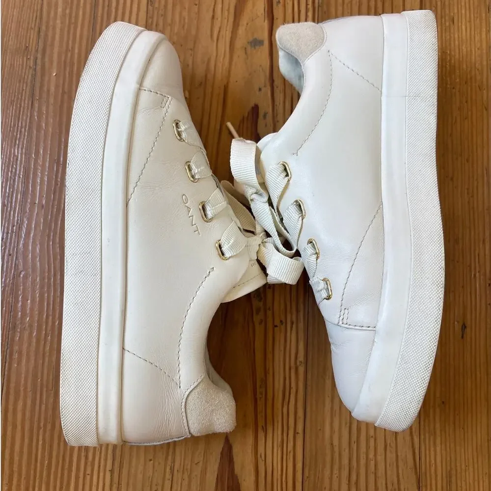 Gant Avona ivory white leather ribbon lace low‎ top sneakers SIZE 7.5